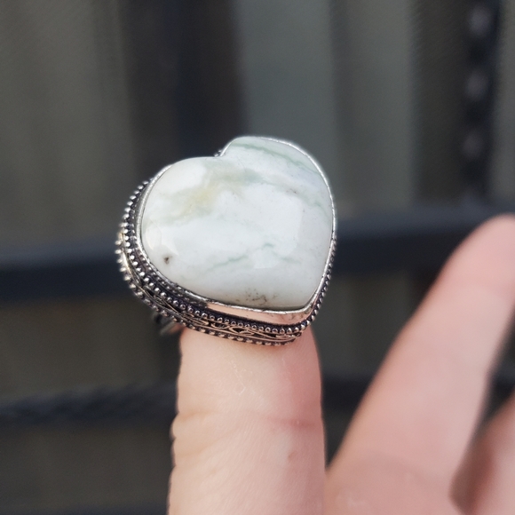 New Heart Shaped Tree Agate 925 Silver Ring. - Picture 6 of 16